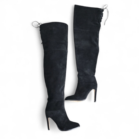 Express Edition Suede Black Thigh High Boots Size 7 - Picture 1 of 11